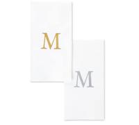 AMERICAN HOMESTEAD Disposable Hand Towels - Silver Monogrammed Guest Napkins - Linen-Feel Bathroom Paper Towels for Guests - Perfect Wedding and Party Napkins - 25 Count (Silver M)