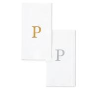 AMERICAN HOMESTEAD Disposable Hand Towels - Silver Monogrammed Guest Napkins - Linen-Like Bathroom Paper Towels for Guests - Perfect Wedding and Party Napkins - 25 Count (Silver P)