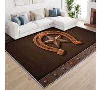 American Horseshoe Rugs Living Room 140 x 200 cm | Washable Non-Slip Western Vintage Cowboy Badge Rug, Durable Carpet for Bedroom, Dorm, Office, Rusty Orange Brown
