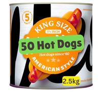 American Hot Dog Sausages, Smoke Flavour (50 King Size Hot Dogs 2.5kg)