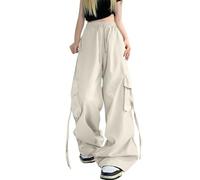 American Hot Girl Pants Women's Summer Versatile Loose Design Wide Leg Pants Hip Hop Streetwear Trousers Women Y2k Wide Leg Denim Jeans Pockets Stiching Grunge Star Jeans with Belt White