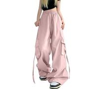 American Hot Girl Pants Women's Summer Versatile Loose Design Wide Leg Pants Hip Hop Streetwear Trousers Women Y2k Wide Leg Denim Jeans Pockets Stiching Grunge Star Jeans with Belt Pink