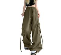 American Hot Girl Pants Women's Summer Versatile Loose Design Wide Leg Pants Hip Hop Streetwear Trousers Women Y2k Wide Leg Denim Jeans Pockets Stiching Grunge Star Jeans with Belt Green