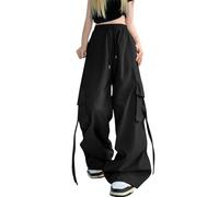 American Hot Girl Pants Women's Summer Versatile Loose Design Wide Leg Pants Hip Hop Streetwear Trousers Women Y2k Wide Leg Denim Jeans Pockets Stiching Grunge Star Jeans with Belt Black