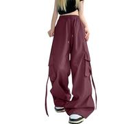 American Hot Girl Pants Women's Summer Versatile Loose Design Wide Leg Pants Hip Hop Streetwear Trousers Women Y2k Wide Leg Denim Jeans Pockets Stiching Grunge Star Jeans with Belt Red