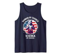 American Human by Chance Sigma by Choice T-Shirt Sigma Wolf Tank Top, Men, Navy Blue, Large