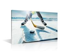 American Ice Hockey Sportsman Pictures for Living Room Hockey Stick on Ice Paintings Artwork 1 Panel Wall Art Prints on Canvas Giclee Modern House Decor Framed and Stretched Ready to Hang (16"Wx24"H)