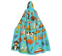 American Icons And Symbols Print Adults Hooded Cloak, Halloween Robe Hooded Cape Witch Wizard Cosplay Costumes For Men Women