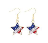 American Independence Day Pendant Flag Earrings Red Blue White Lightweight Fashion Heart Shape Ribbon Design