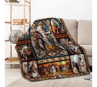 American Indian Flannel Blanket Native Cacique Southwest Throw Blanket Super Soft Cozy for Couch Travelling Bed Camping Gift 50"x60"