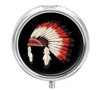 American Indian Headdress Feathers Culture American Pill Box 3 Compartment Small Portable Medicine Case Pill Organizer for Pocket Purse