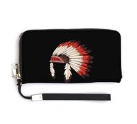 American Indian Headdress Feathers Culture American Womens Wristlet Wallet Leather Long Purse Card Holder Clutch Handbag