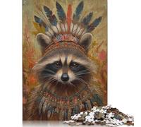 American Indian Raccoon Jigsaw Puzzles Puzzle for Adults Kids. 1000 Piece Great Gifts Challenge Toy Educational Game Home Decoration for Educational Games Gifts 1000pcs (40x28cm)