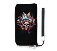American Indian Skull Chief Slim Wallet for Women Long Purse Cute Clutch Wristlet Handbag Card Holders