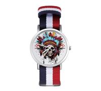 American Indian Skull Chief Sport Watch for Men Women Nylon Strap Wrist Watch Analog Quartz Watch
