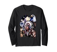 American Indigenous Art Native Indian Chief Headdress Long Sleeve T-Shirt