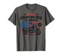 American Iron Classic Vintage Motorcycle Patriotic USA Flag T-Shirt