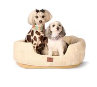 AMERICAN KENNEL CLUB 26" Clamshell Cuddler Dog Bed - Plush Popcorn Texture, Washable, Non-Slip, for Medium & Large Dogs