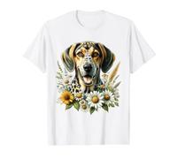 American Leopard Hound Dog Summer Daisy Wildflowers Artwork Value Graphic T-Shirt, Men, White, L