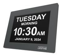 American Lifetime Day Clock - Large, Without Abbreviations, for Patients With Dementia and Elderly people Digital - 5 Alarms and Options Reminders of Drugs - 1 Year Guarantee Marble Grey