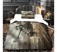 American M4 Sherman Tank Duvet Cover 3D Print Military Comforter Covers for Teens And Adults Quilt Cover with Pillow Cases Soft Microfiber with Zipper Closure Bedding Set 2 Pieces Single（135x200cm）