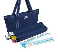 American Mah Jongg Set - 166 Premium White Tiles, 4 All-in-One Rack/Pushers, Blue Canvas Bag