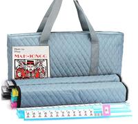 American Mahjong Game Set - Pearl Gray Quilted Soft Bag - 166 White Engraved Tiles, 4 All-in-One Rack/Pushers Complete Western Mah-Jongg, Maj Jongg, Ma Jong Set