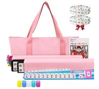 American Mahjong Game Set with Pink Carrying Bag,166 Premium White Tiles (1.2''), All-in-One Color Rack/Pushers, Chips, Wind Indicator, English Manual, Complete Mah jongg, Mahjong Tiles Set (Pink)