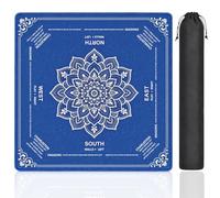 American Mahjong Mat with Charleston Rules Elegant Blue Mandala Table Cover Non-Slip Rubber Mahjong Board Game Pad with Wind Directions Play Guide Noise Reduction 32.5" x 32.5"