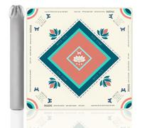 American Mahjong Mat with Rules for Beginners, 31.5"x31.5" Non-Slip Neoprene Mahjong Mat, Noise Reducing Green Floral Travel Mahjong Mat with Cream Storage Bag, Gift for Mahjong Lovers (Cream)