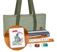 American Mahjong Set “Celestial Harmony” Intricately Detailed Carved Tiles, Green Soft Case, Wooden Racks with Pushers, Dice, Wind Indicator & Wright Patterson Scoring Coins （White)