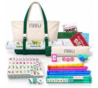 American Mahjong Set with 166 Tiles, Mahjong Mat, 4 Color Mahjong Racks | Green 166 Tiles ，Dice,manual & Carrying Bag - Complete All-in-One Mahjong Game Set