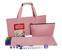 American Mahjong Set with Pink Bag, 166 White Tiles, 4 All-in-One Rack/Pushers, Mahjong Tiles Set (Ma Jong, Mah-Jongg, Majiang)
