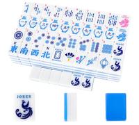 American Mahjong Tile(Only Tiles), 166 Quality Engraved Tiles Blue Backboard, 1.2 inch American Mahjong Game with Carrying Bag/Dice/Chips, Creative Design Patterns, Ideal Mahjong Gifts (No Rack)