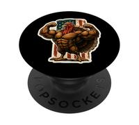 American Mascular Turkey Flexing Muscles Gym Thanksgiving PopSockets Adhesive PopGrip