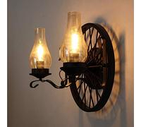 American Mediterranean Steampunk Wall Light Retro Creative Wall Lamp Living Room Attic Cafe Hall Bar Decor Interior Kerosene Lamp Bronze Round Iron Wall Sconce E27 Edison(Color : Double Head) needed