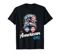 American Messy Bun Girl All American Girl 4th Of July 2024 T-Shirt