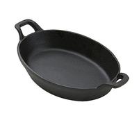 American Metalcraft CIPOV9567 Cast Iron Oval Casserole Pan with Handles, 12" L x 6.75" W, Black