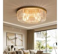 American Minimalist and French Retro Ceiling Gold Crystal LED Pendant Light Dining Chandelier for Bedroom, Living Room, Kitchen, Hallway, Balcony, Stairwell(40cm)