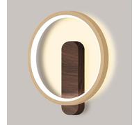 American Modern Simple Round Iron Art Lamps Creative Wood Grain Finish Sconces LED Source Three-Color Dimmable Wall Light for Corridor Room Hote Background Wall(Shape1) lamp