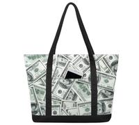 American Money Handbag for Women Ladies Girls American Dollar Large Tote Bag 22.2 L Big Capacity Zipper Canvas Shoulder Bag for Travel Work School
