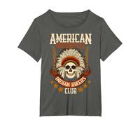 American Motorcycle Indian Bikers Club Chopper Biker T-Shirt, Women's Plus, Asphalt Grey, 2X