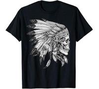 American Motorcycle Skull Native Indian Eagle Chief Vintage T Shirt Black(X-Large)