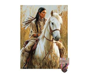 American Native Indian Horse 11CT Pre-Printed Cross Stitch Kits for Adults & Beginners, Pattern Needlepoint Kit Crafts for Home Decor Gifts 12x16 Inch 11173