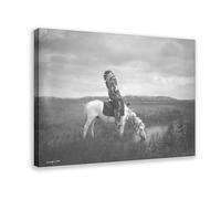 American Oglala Warrior Indian on Horseback in The Badlands Wearing A Headdress by Edward Curtis Canvas Art Poster And Wall Art Picture Print Modern F
