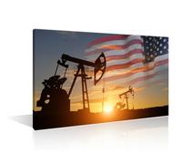 American Oil Pump Industry Canvas Prints Wall Art American Flag Picture Artwork Prints Oil Pump for Home Office Bedroom Living Room Bathroom Kitchen Wall Decor Framed Ready to Hang 12"Wx18"H