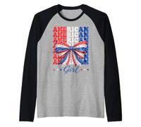American Patriotic Bow USA Flag Colors Stars Design Raglan Baseball Tee
