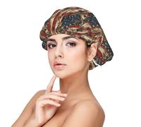 American Patriotic Deer Print Satin Silk Bonnet for Sleeping Women, Adjustable Double Layer Satin Hair Bonnet Night Sleep Cap for Curly Hair