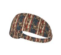 American Patriotic Deer Print Workout Headbands for Women - Non-Slip Stretchy Sweat Head Bands for Women Hair, Moisture Wicking Sweatband for Sports Running Tennis Athletic Gym Yoga