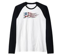 American Patriotic Fighter Jets USA Flag Waving 4th of July Raglan Baseball Tee